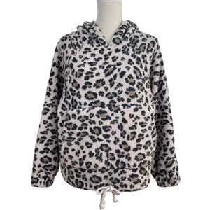 American Eagle Outfitters Animal Print Leopard Sherpa  Fleece Hoodie Sweatshirt